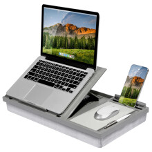 LAPGEAR Ergo Pro Lap Desk with 20 Adjustable Angles Mouse Pad and Phone Holder - Gray - Fits up to 15.6 Inch Laptops and Most Tablets - Style N