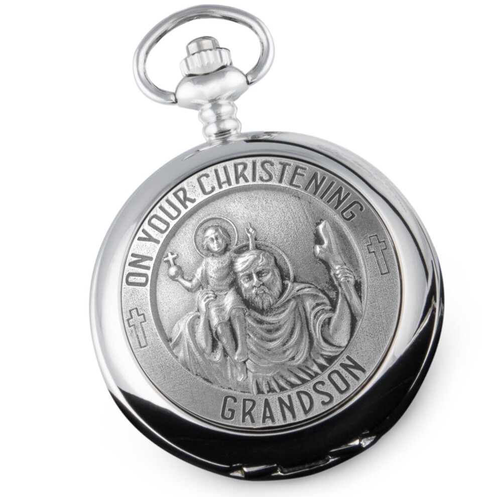 Grandson Christening Gift Engraved St Christopher Pocket Watch Mp De Walden