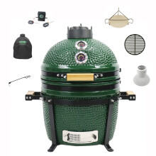 YNNI KAMADO TQTT15GR 15.7" Free Standing Kamado Bundle Grill, GREEN, BBQ, Ceramic, Egg, Smoker, Bundle with Extras TQTT15GR