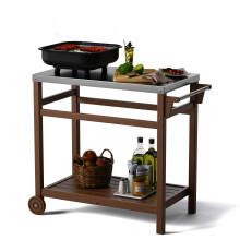 TORVA Outdoor Prep Cart,Portable Dining Table for Pizza Oven, Double-Shelf Patio Grilling Backyard BBQ Grill Cart(Wood Color)