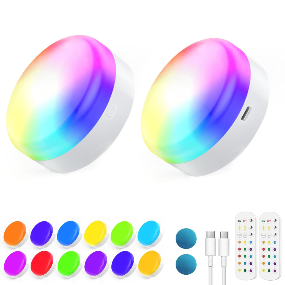 Laboreducer Rgb Under Cabinet Kitchen Lights Rechargeable With Remote 2 Pack,Under Cupboard Lights Battery With Magnetic Base,Dimmable 2700K-6000K For