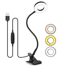 HIYAA Desk Lamp Clip On Clamp Light & 3 Light Mode 10 Dimmable Brightness Eye Caring Book Adjustable for Reading Studying Working Video Conference