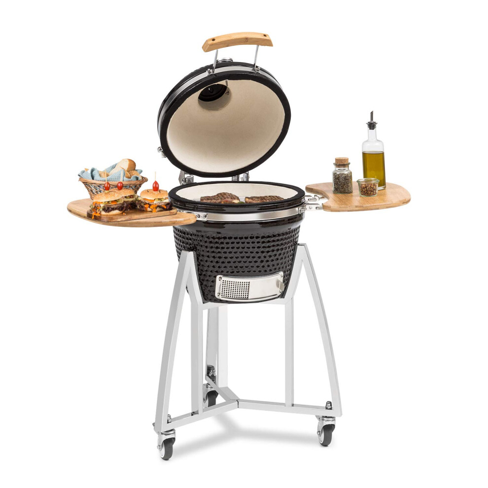 KLARSTEIN Queen Kamado Grill - For Grilling, Slow Cooking, Smoking or Baking, Removable Side Panels, Materials: Ceramic, Stainless Steel, Bamboo,