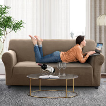 (Coffee Spandex, 3 Seater: 280 x 179 cm) Water Proof Sofa Cover Reversible Chair Recliner Cover Quilted Furniture Pet Protector