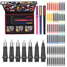 GC QUILL Calligraphy Pens Set 64pcs - Calligraphy Set for beginners with 3 Fountain Pens, 7 Varied Nibs, 54 Ink Cartridges(10 Colours) - Writing,