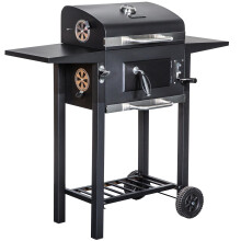 George Foreman Large Charcoal BBQ in Black Outdoor Smoker Barbecue Portable BBQ with Lid Cover, Adjustable Grill and Integrated Temperature Gauge, for