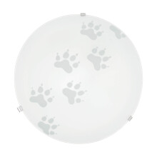 Eglo Ceiling lamp Mars, Wall Light, Ceiling Light Made of Steel, Colour: White, Glass: White Satin Motif paw, Socket: E27