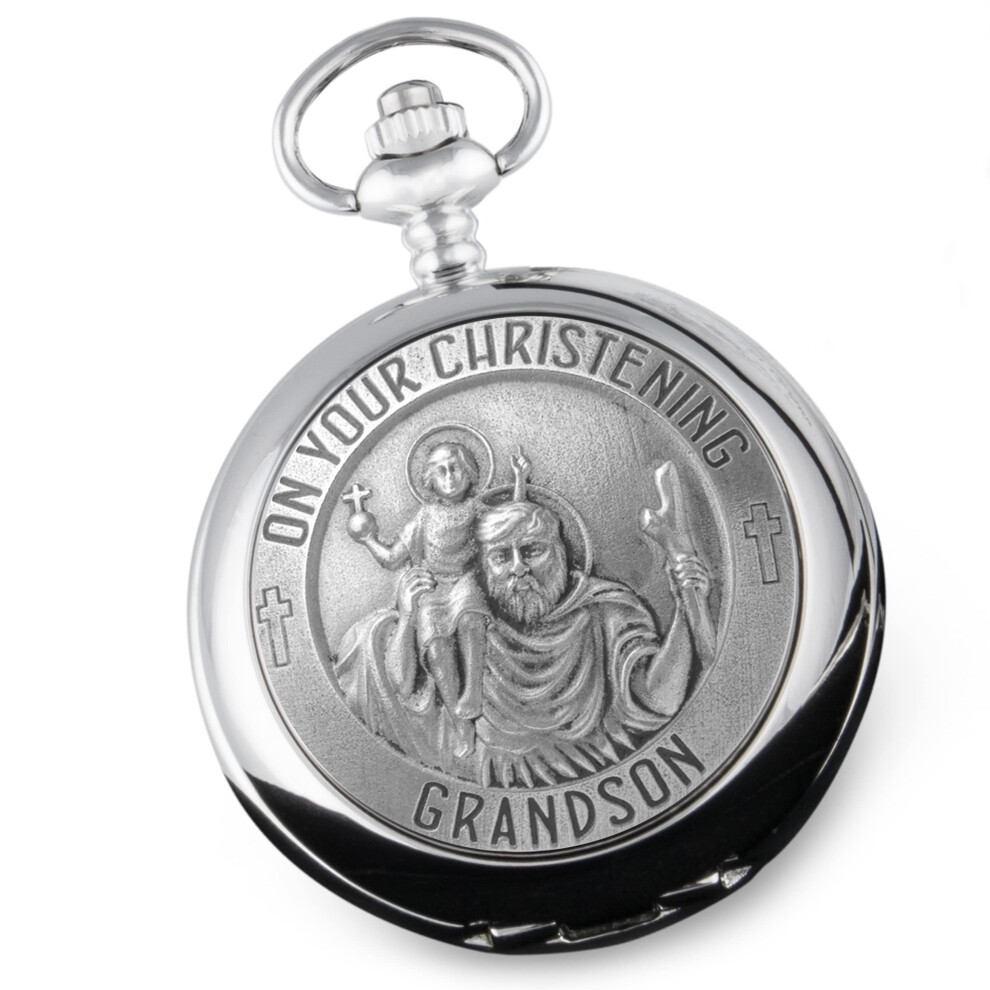 De Walden Grandson Christening St Christopher Pewter Feature Pocket Watch Gift