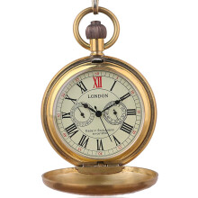 Mens Vintage Antique Copper London Pocket Watch Gold Steel Mechanical Men Watch with Chain