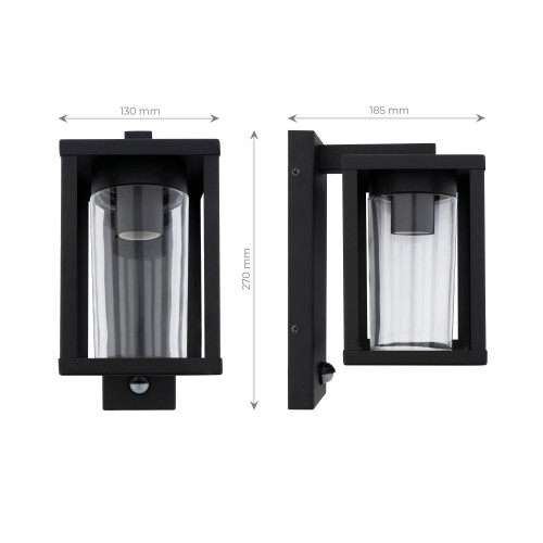 Ledvion - Wall Lamp Square White Sensor Black, IP44, E27, Black Wall Lamp Outdoor, 2
