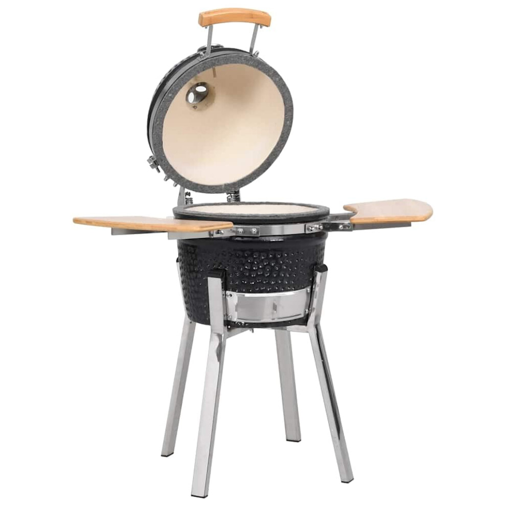 vidaXL Ceramic Kamado Barbecue Grill Smoker - Multi cooking styles, Temperature Control, Foldable Shelves, Black, 81 cm height