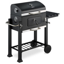 VonHaus Charcoal BBQ ? Portable Barbecue with Warming Rack, Fold Down Shelf, Temperature Gauge, Wheels, Large Cooking Grill, Air Vents ? 2 in 1