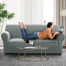 (Grey Spandex, 3 Seater: 280 x 179 cm) Water Proof Sofa Cover Reversible Chair Recliner Cover Quilted Furniture Pet Protector
