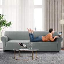 (Grey Spandex, 4 Seater: 335 X 218 cm) Water Proof Sofa Cover Reversible Chair Recliner Cover Quilted Furniture Pet Protector