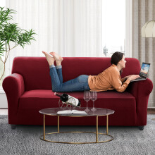(Red Spandex, 3 Seater: 280 x 179 cm) Water Proof Sofa Cover Reversible Chair Recliner Cover Quilted Furniture Pet Protector