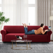 (Red Spandex, 4 Seater: 335 X 218 cm) Water Proof Sofa Cover Reversible Chair Recliner Cover Quilted Furniture Pet Protector