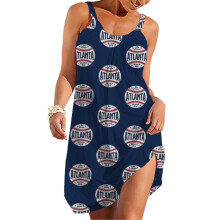 (Atlanta Retro Big League Baseball - Navy_6130) Women's Summer Dresses Casual Sleeveless Elastic Skirt with Straps Sundresses Vacation Beach Cover Up Dress Tshirt- Stylish & Comfortable