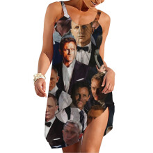 (Daniel Craig Photo Collage_9468) Women's Summer Dresses Casual Sleeveless Elastic Skirt with Straps Sundresses Vacation Beach Cover Up Dress Tshirt- Stylish & Comfortable