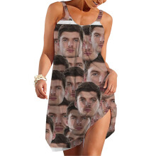 (Max Verstappen Redbull Drivers Head_5721) Women's Summer Dresses Casual Sleeveless Elastic Skirt with Straps Sundresses Vacation Beach Cover Up Dress Tshirt- Stylish & Comfortable