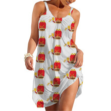 (McDonald's Happy Meal_2589) Women's Summer Dresses Casual Sleeveless Elastic Skirt with Straps Sundresses Vacation Beach Cover Up Dress Tshirt- Stylish & Comfortable