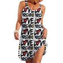 (LOVE MOSCHINO LOGO_4928) Women's Summer Dresses Casual Sleeveless Elastic Skirt with Straps Sundresses Vacation Beach Cover Up Dress Tshirt- Stylish & Comfortable