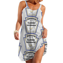 (Smooth Classic Mayonnaise Halloween Costume_6728) Women's Summer Dresses Casual Sleeveless Elastic Skirt with Straps Sundresses Vacation Beach Cover Up Dress Tshirt- Stylish & Comfortable