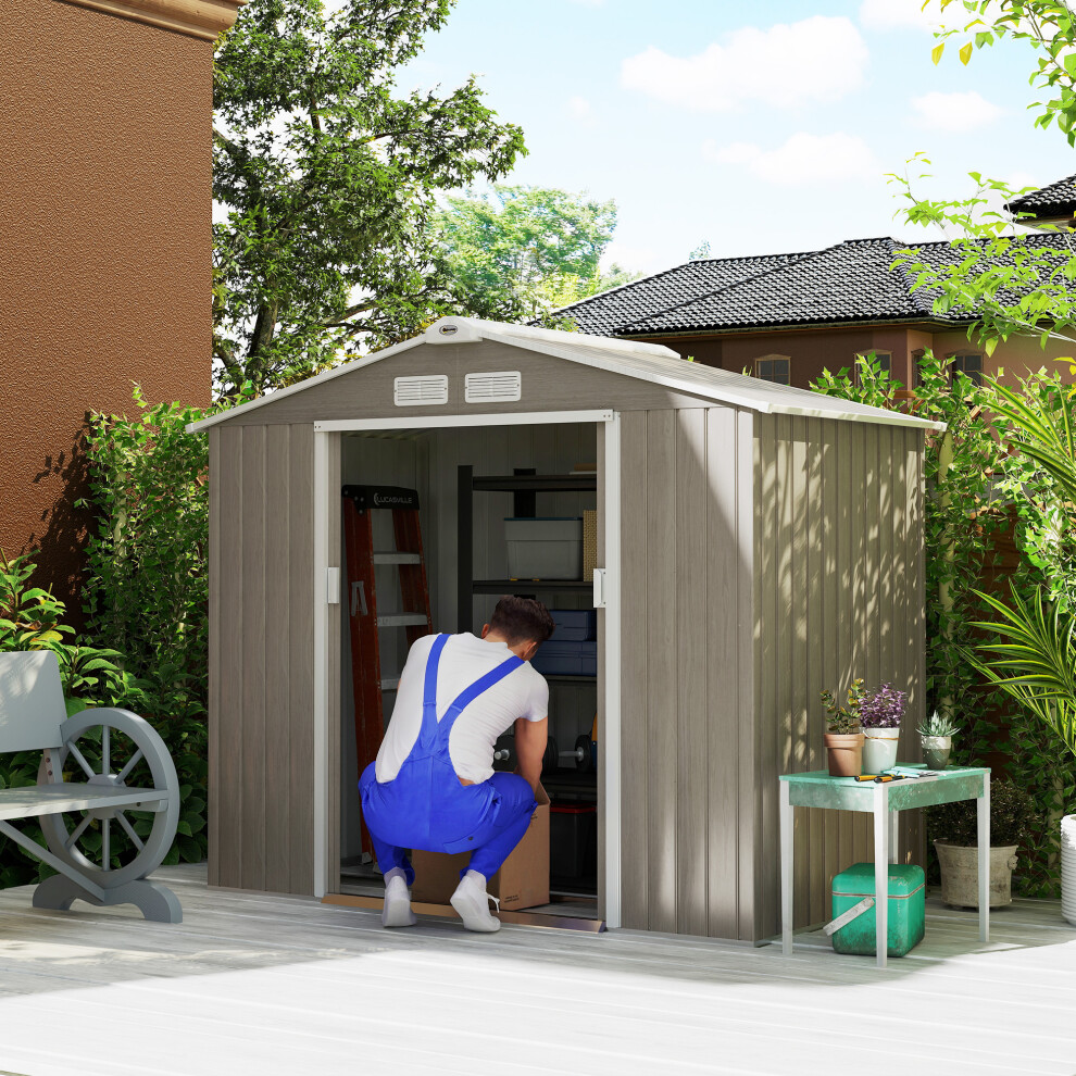 Outsunny 7 x 4ft Garden Shed Storage with Foundation Kit and Vents Light Brown