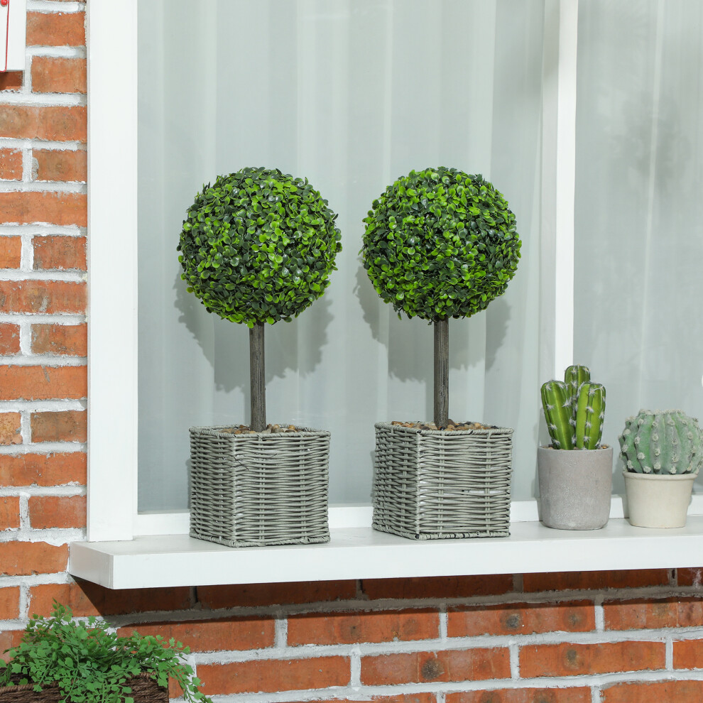 Homcom Set Of 2 Artificial Plants, 50Cm Faux Boxwood Topiary Balls, Green