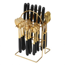 (Gold+Black) 24-Piece Cutlery Set  Stainless Steel Cutlery Set with Stand