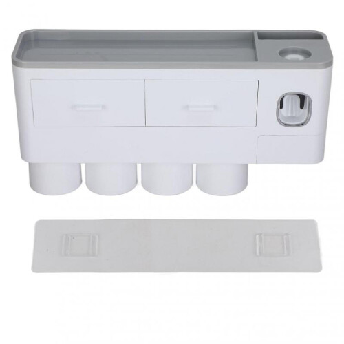 Gray Bathroom Organizer, Automatic Toothpaste Dispenser Wall Mounted Toothbrush Holders Large Capacity Storage, Non-Marking Adhesive Installation for