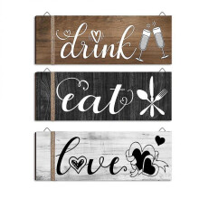 Farmhouse Kitchen Decor, Rustic Wooden Eat Drink Love Signs for Home Dinning Room Decoration, Vintage Style Plaques with Hanging Holes for Easy