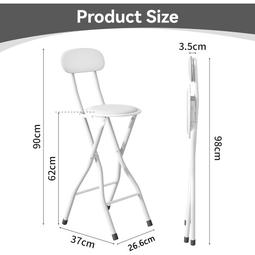 MCC (WHITE, PACK OF 2) Folding Bar Stools Breakfast Kitchen Restaurant 2
