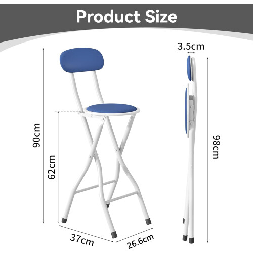 MCC (BLUE, PACK OF 2) Folding Bar Stools Breakfast Kitchen Restaurant 2