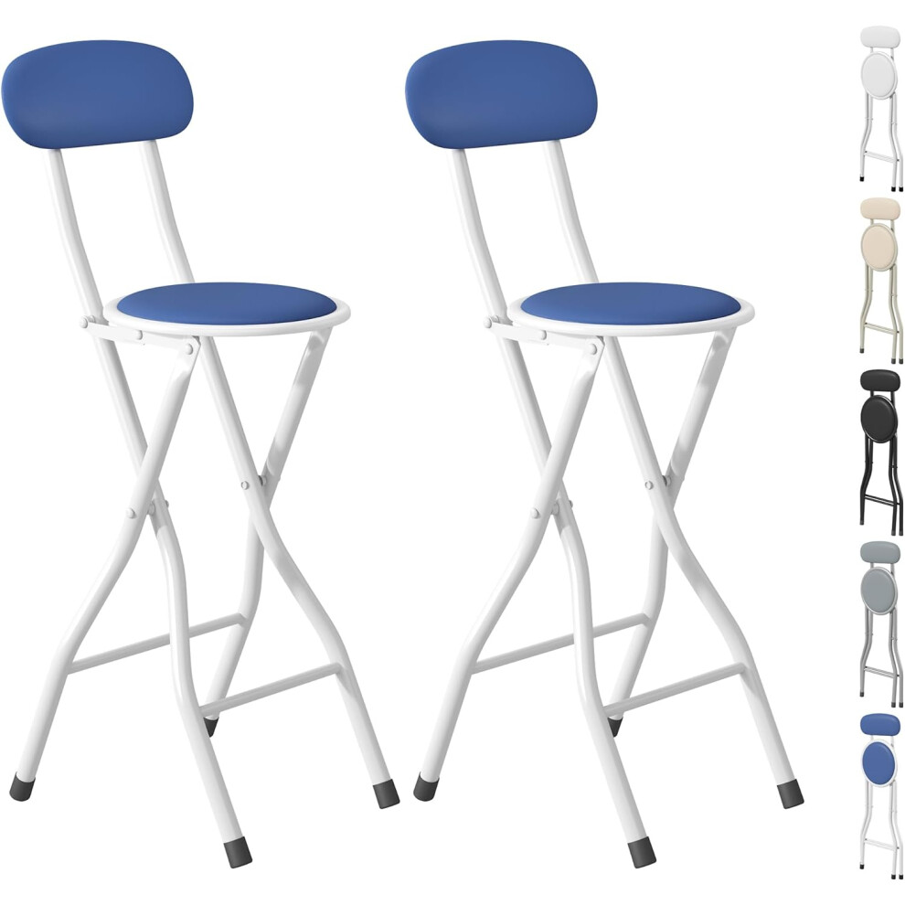 (BLUE, PACK OF 2) Folding Bar Stools Breakfast Kitchen Restaurant