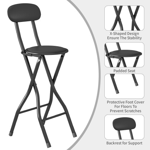 MCC (BLACK, PACK OF 1) Folding Bar Stools Breakfast Kitchen Restaurant 1