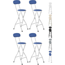 (BLUE, PACK OF 4) Folding Bar Stools Breakfast Kitchen Restaurant