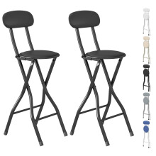 (BLACK, PACK OF 2) Folding Bar Stools Breakfast Kitchen Restaurant
