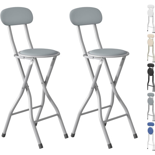 MCC (GREY, PACK OF 2) Folding Bar Stools Breakfast Kitchen Restaurant