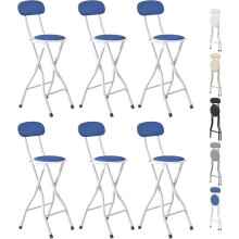 (BLUE, PACK OF 6) Folding Bar Stools Breakfast Kitchen Restaurant