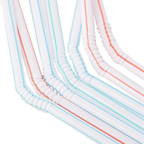 (1500pcs) 1000 Pcs Flexible Plastic Straws Striped Multi Colored Disposable Straw 1