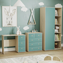 (Teal & Oak) Neptune 3 Piece Bedroom Set Desk Drawers Wardrobe