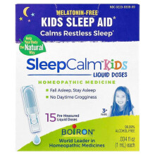 Boiron, Børn, SleepCalm Flydende Dosser, 3+ år, Melatoninfri, 15 Forudmålte Flydende Dosser, 0,034 fl oz (1 ml) Hvert
