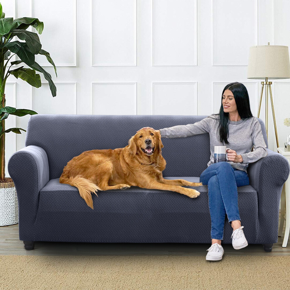 (3 Seater, Blue Grey Spandex Sofa Cover) Spandex Sofas Covers Protectors 1/2/3/4 Seater