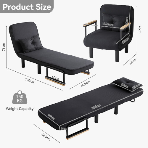 MCC (SINGLE, BLACK) 4 in 1 Folding Sofa Bed Convertible Lounge Chair 2