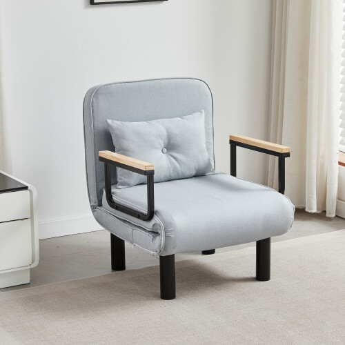 (SINGLE, LIGHT GREY) 4 in 1 Folding Sofa Bed Convertible Lounge Chair