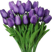 (Purple) 20pcs Artificial Tulip Flowers Fake Real Touch Tulips Flower Bouquet for Wedding Arrangements Home Decoration
