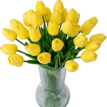 (Yellow) 20pcs Artificial Tulip Flowers Fake Real Touch Tulips Flower Bouquet for Wedding Arrangements Home Decoration