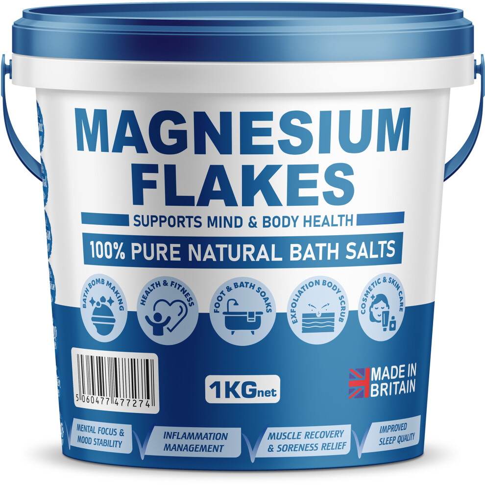 Pure Source Nutrition (1Kg) Magnesium Flakes Bucket For Relaxation Bath Soak