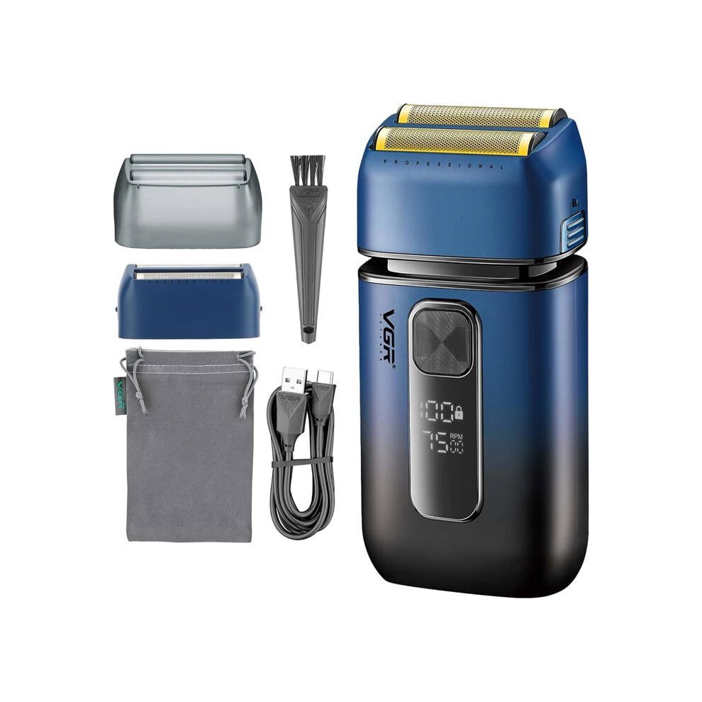 Rasoir électrique pour homme - 7 500 tr/min - Tondeuse rétractable - Batterie rechargeable USB-C 120 minutes - Bleu/Noir