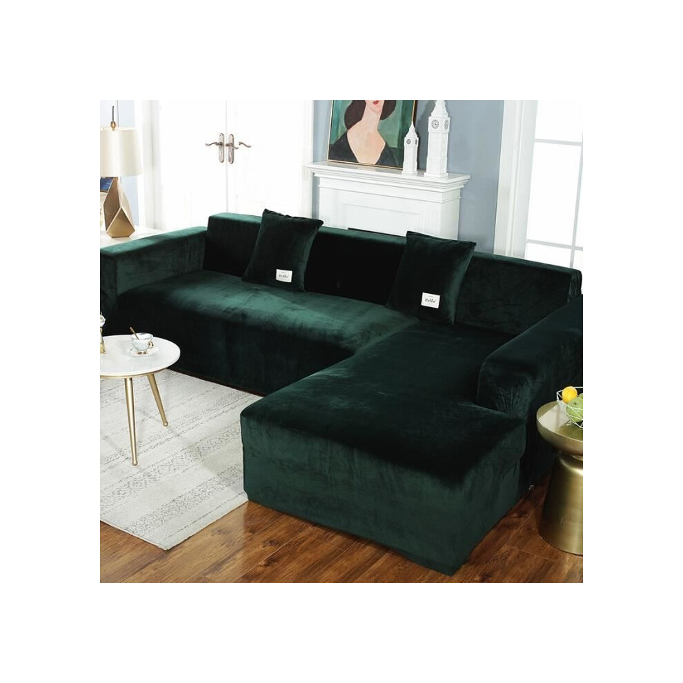Housse de canapé en velours doux, type L, 2+3 places, vert